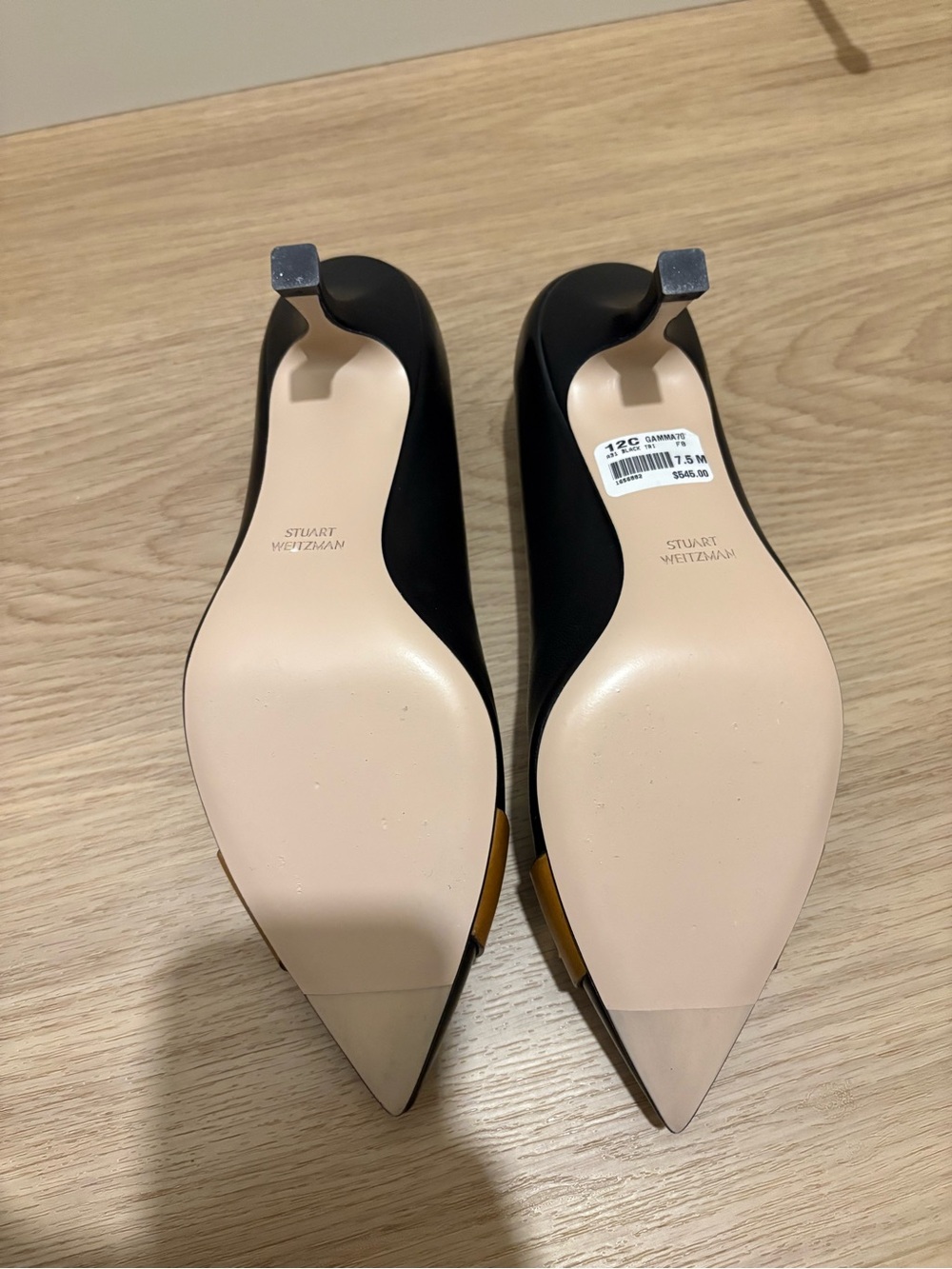 Stuart Weitzman Black Pointed Toe Flats with Tan & Gold Accent - Women's New 7.5 - Picture 3 of 3